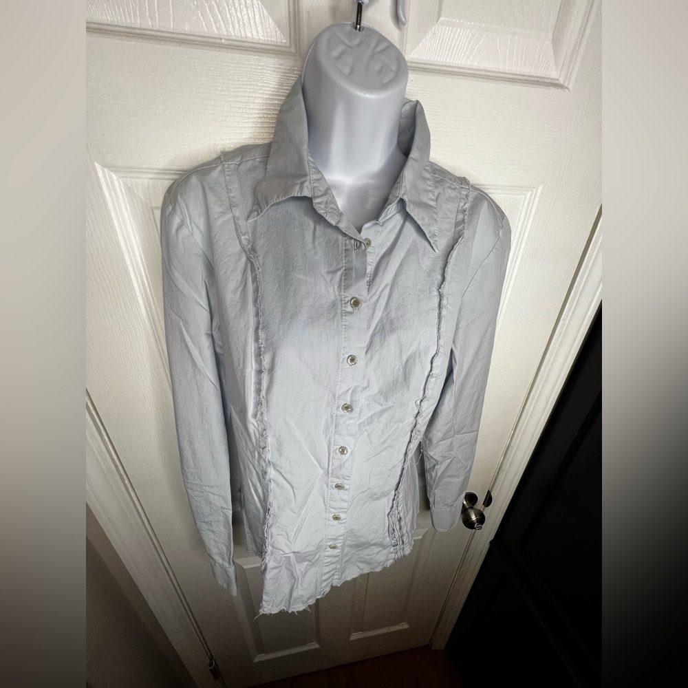 Tucker Women’s Large Blue Collared Cotton Long Sleeve Oxford Shirt Button Up L - Picture 13 of 15